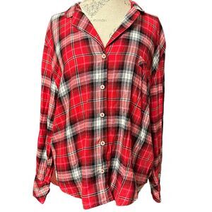 Victoria Secret XL Red Plaid Flannel Button Up Top